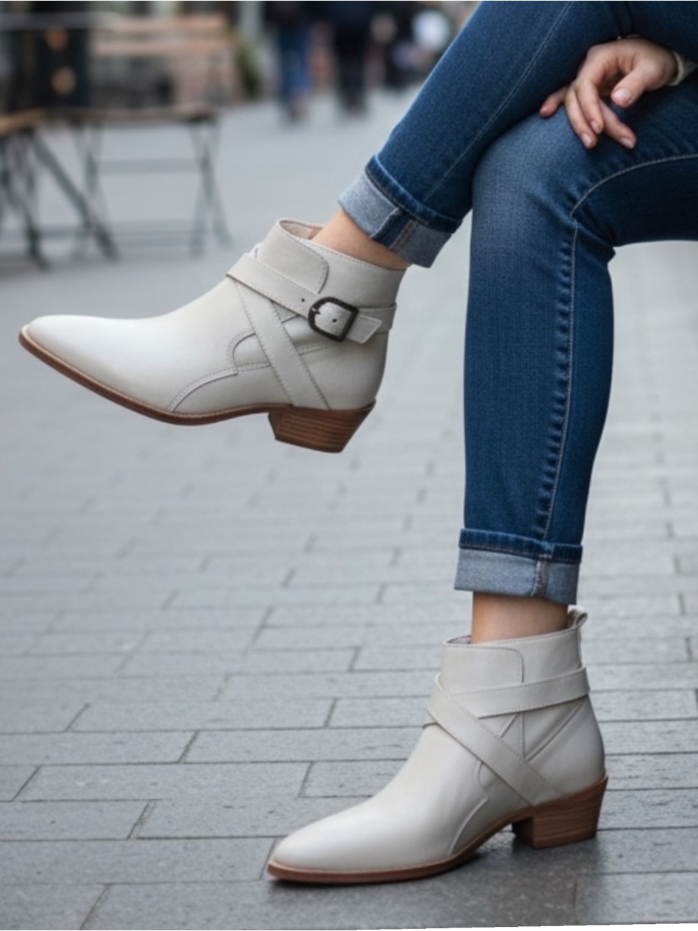 Free People Backloop Ankle Boot in Bone Distressed Leather SZ 36